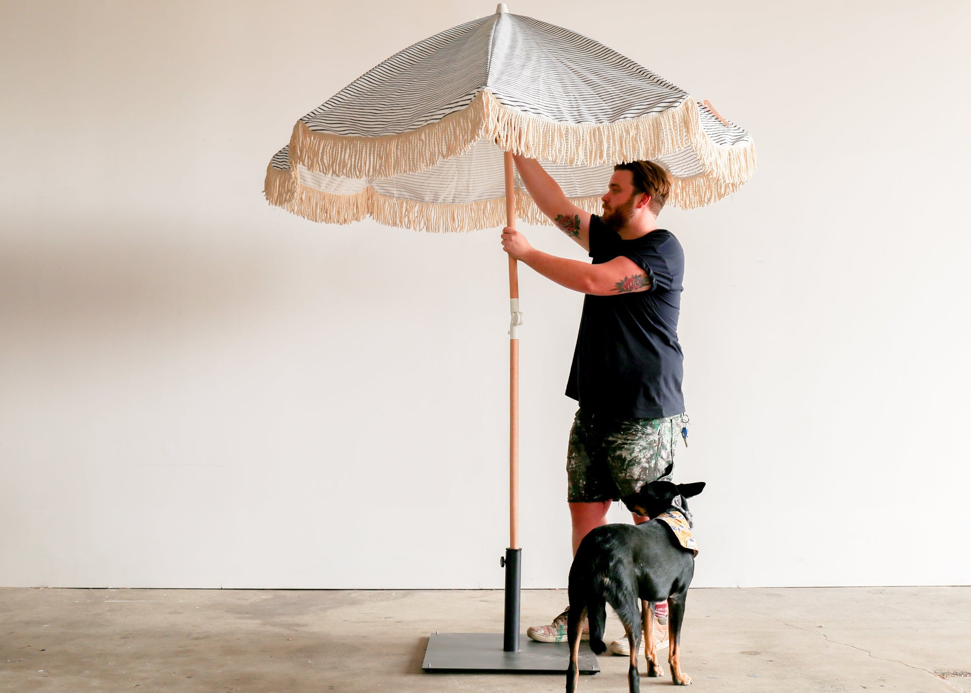 SUNDAY Umbrella - STRIPED WITH BLACK BASE