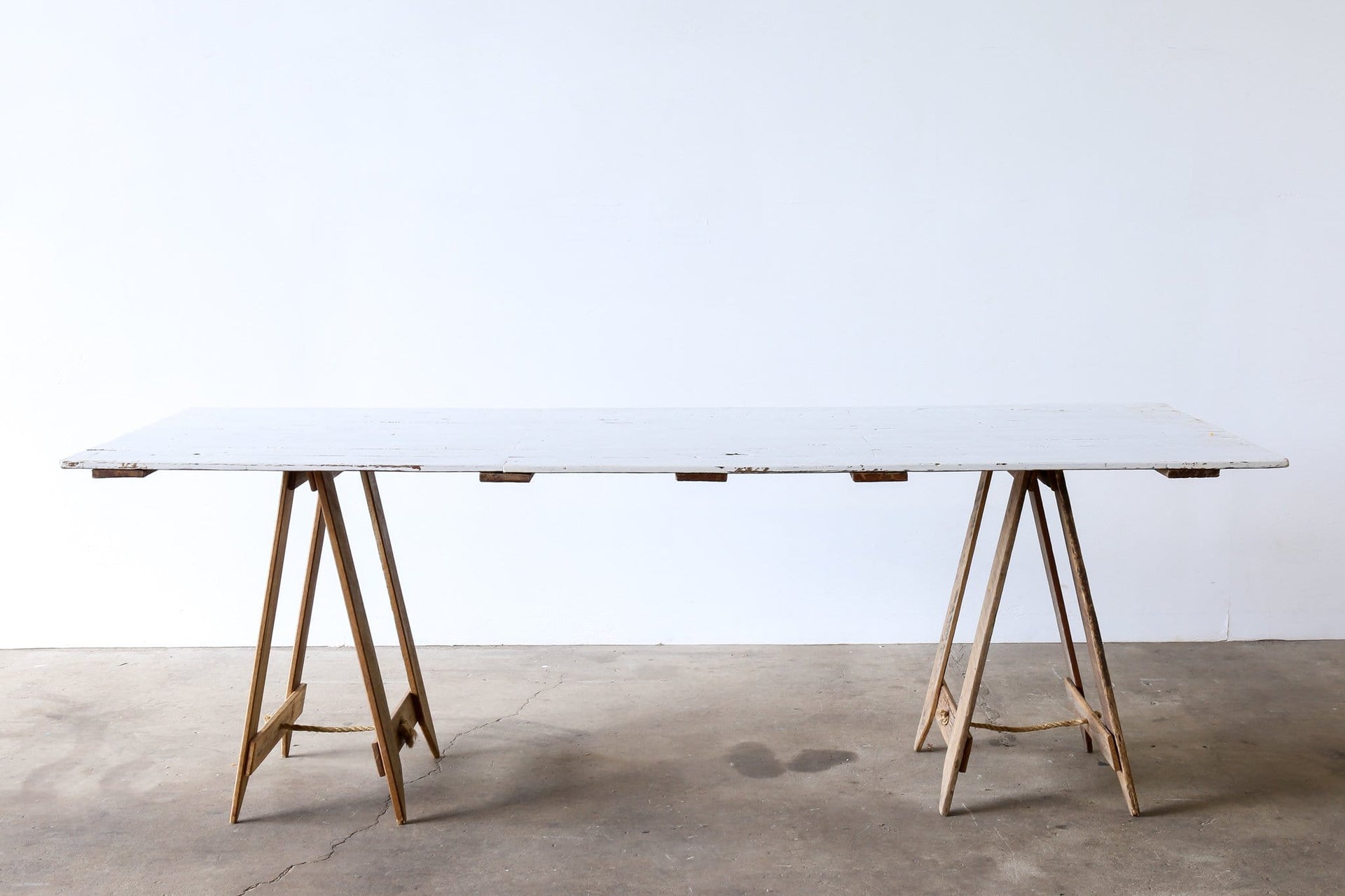 TRADITIONAL Trestle Table WHITE TOP PAINTED
