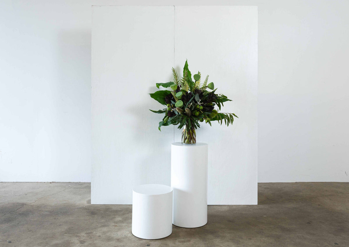 BK Plinth - ROUND WHITE 800mm H - PLINTH HIRE SYDNEY REGION - TIMBERMILL